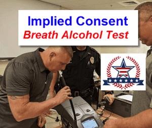 Implied consent breath alcohol test is given back at the police station on an Intoxilizer machine or other calibrated device.
