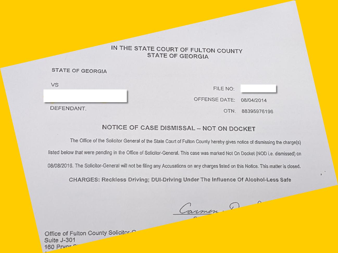 Georgia Notice of Case Dismissal Not on Docket