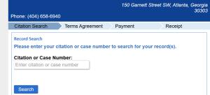 Screenshot of Atlanta Municipal Court Case Lookup portal for checking court dates online