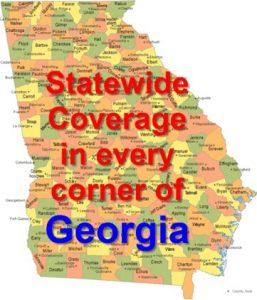 A Map of Georgia with the text: Statewide Coverage in Every Corner of Georgia, emphasizing our service to those convicted of a traffic ticket in Georgia
