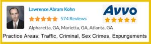 Atlanta traffic lawyer Larry Kohn, has over 570+ AVVO Reviews